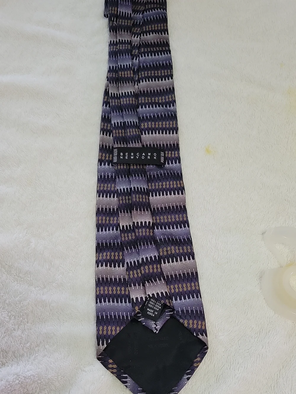 Bergamo New York Men's Patterned Black and Gray Hand Made Silk Tie .